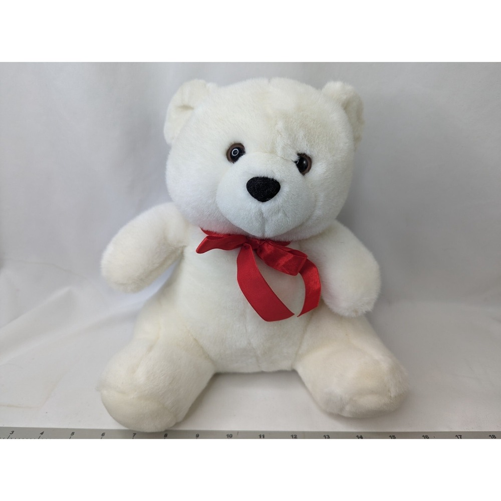 Aurora White Bear Plush Red Ribbon 10 Inch Stuffed Animal Toy